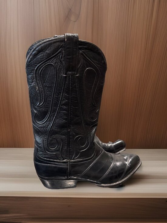 Los Altos Men\'s Genuine Eel Skin Cowboy Western Boots J Toe SIZE 8.5 EE Black main image 7